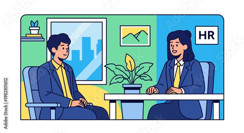Job Interview: Candidate and HR Manager Discussing Career Opportunities in Modern Office