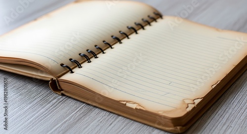 A spiral notebook with a brown cover