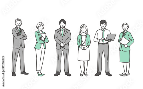 幅広い世代のビジネスパーソン　ベクター全身イラスト素材