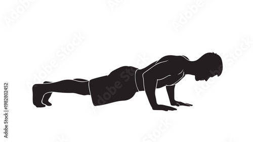 Push up exercise silhouette, fitness training concept