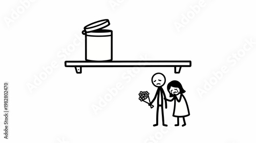 Sad Couple and Overdue Pills on a High Shelf