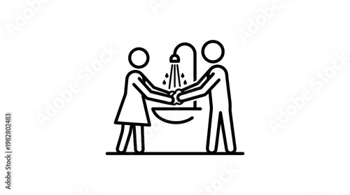People Washing Hands Together in Bathroom