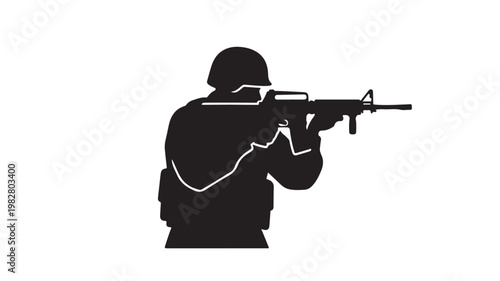 Armed soldier aiming rifle military silhouette