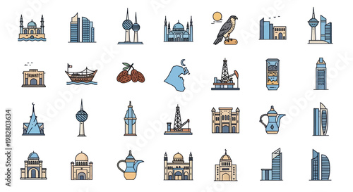 Kuwait Landmarks and Icons Collection: Buildings, Culture, Industry, and Nature