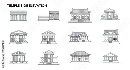 Ancient Temple Architecture Collection: Side Elevations of Classical Buildings