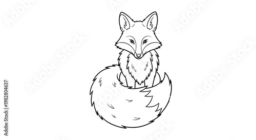 Sitting fox outline drawing with bushy tail