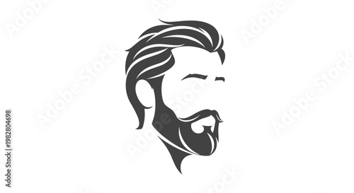 Stylish bearded man head silhouette with modern haircut
