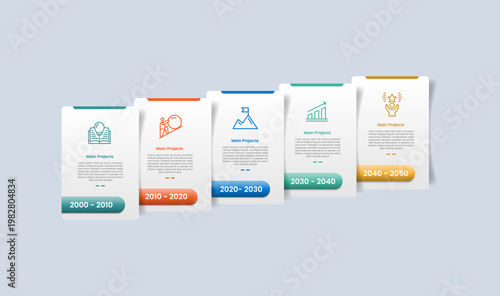 Timeline horizontal base infographic with glossy gradient style with rectangle box with growth step up with five segment information