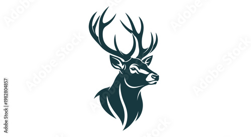 Stylized deer head with majestic antlers on white background