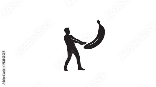 Man holding banana silhouette, funny concept illustration 