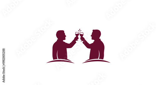Two male silhouettes toasting with wine glasses celebrating success