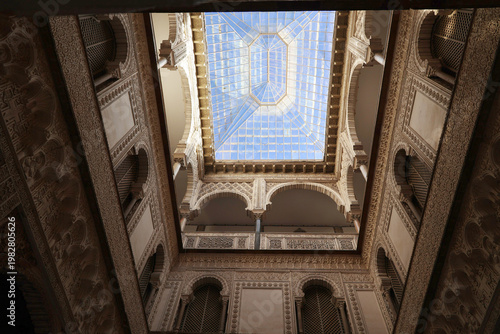 Moorish architecture in the courtyard of the Doll Gallery in the Alcázar of Seville, Andalusia, Spain