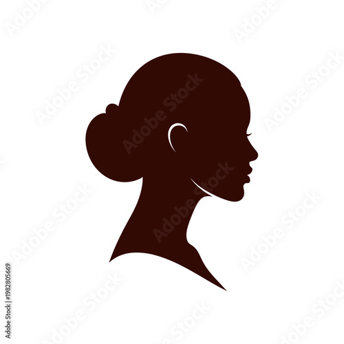 Woman profile silhouette with hair bun on white background