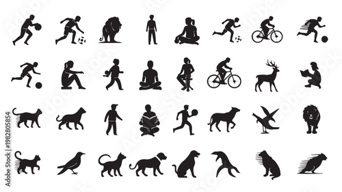 People activity silhouettes set, daily life collection