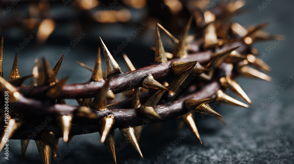 Fototapeta premium Dark metallic spiked circular structure resembling a futuristic crown or barrier.