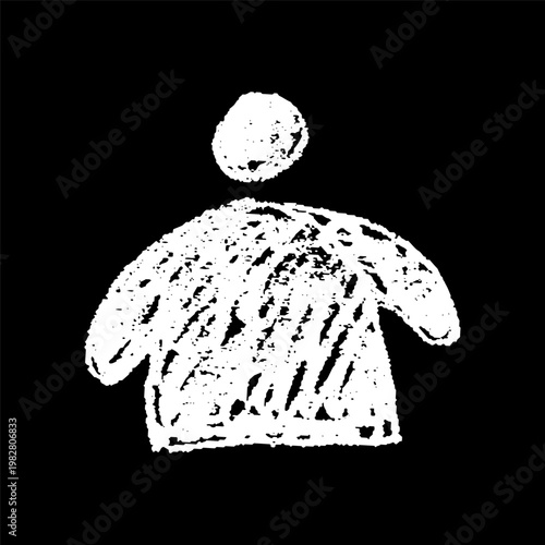 Hand drawn single person icon. Crayon chalk cute childish drawing of man or woman.