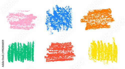 Colorful crayon or pastel pencil stroke set. Colorful chalk scribble shapes collection