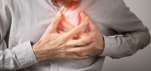 Canvas Print Caucasian man suffering from heart ache.