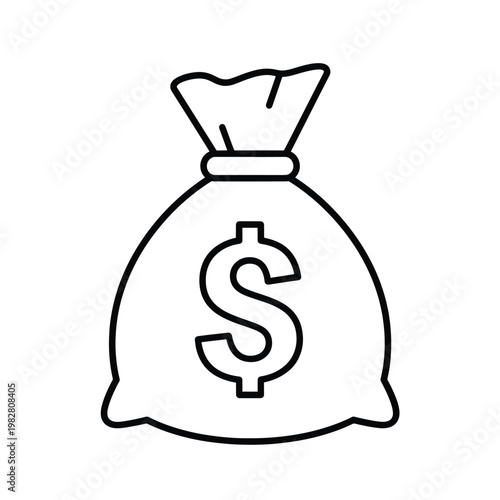 A black line drawing of a money bag.