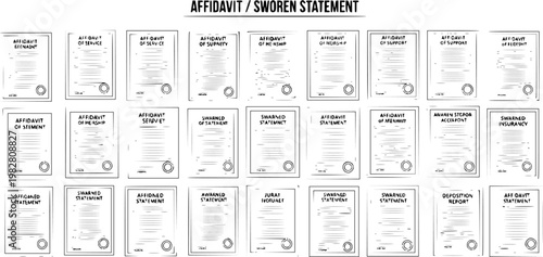 Black and White Line Art Vector of Various Affidavits and Sworn Statements for Legal Documentation