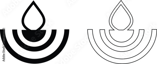 Diya lamp icon set collection group, traditional oil light, candle flame, festival diya, decorative lamp symbols in black flat and line style vector, celebration lighting icons pack