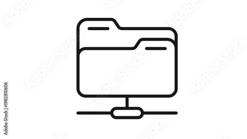 Shared network folder vector icon illustration, black line art symbol for data storage, file management, server connectivity, and cloud computing concepts, isolated on a white background.