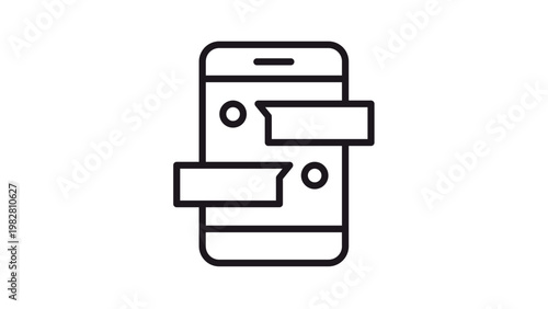 Smartphone with Chat Bubbles Vector Icon, Minimalist Black Line Illustration of Mobile Messaging App, Texting and Online Communication Symbol for Digital Interface Design, Scalable Graphic Element