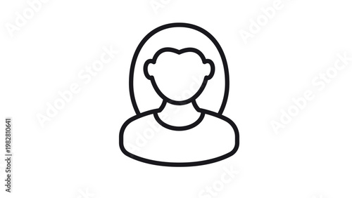 Minimalist black line vector icon of a female user avatar, woman profile symbol for web and mobile interface design, isolated on white background, scalable illustration for business and social media