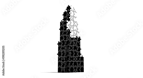 Abstract puzzle building construction, partially completed