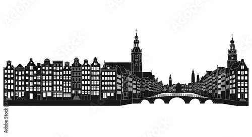 Amsterdam Skyline Silhouette - Historic Canal Houses and Bridge