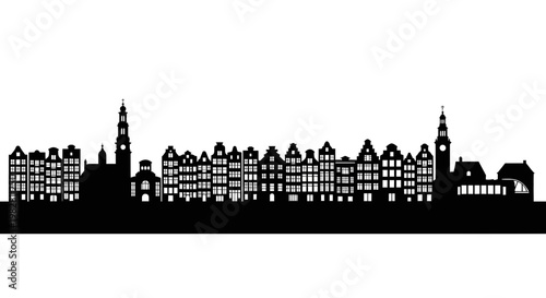 Amsterdam Skyline Silhouette - Historic Canal Houses and Churches