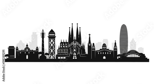 Barcelona Skyline Silhouette - Iconic Landmarks