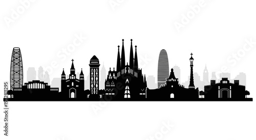 Barcelona Skyline Silhouette - Iconic Cityscape Panorama