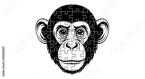 Photos Chimpanzee Face Puzzle Art - Black and White Illustration