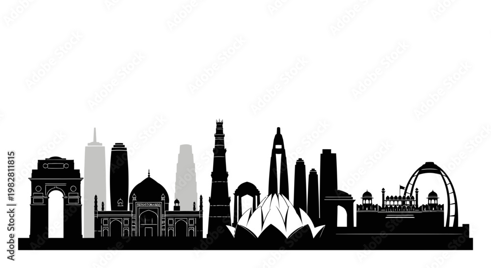 Obraz premium Delhi Skyline Silhouette with Famous Landmarks