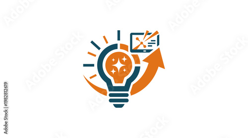 Icon of Creative Ideas and Innovation Light Bulb with Growth Arrow in Vector Style