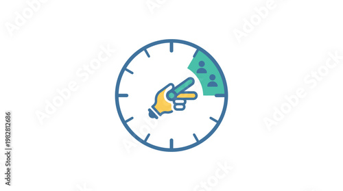 Icon of Hand Showing Peace Sign on Clock Face in Flat Design Concept