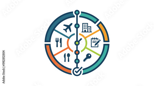 Vector Icon of a Multi-Functional Clock With Various Activity Symbols and Data Points