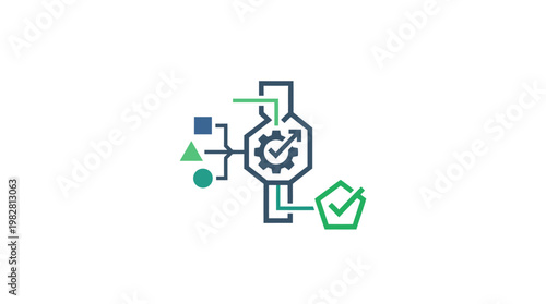 Icon of Digital Security Checkmark and Shield for System Protection