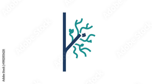 Vector Icon of a Leafless Tree with Branches and Vertical Line in Minimal Style