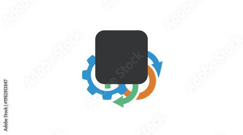 Icon of a Black Square with Gear and Circular Arrows for Settings or Automation