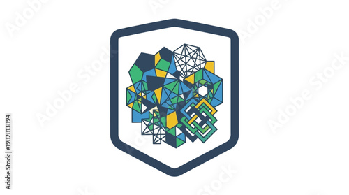 Vector Icon of Geometric Brain with Science and Technology Elements for Digital Concept