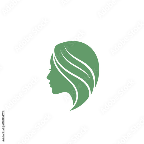 Green woman profile silhouette with leaf hair design