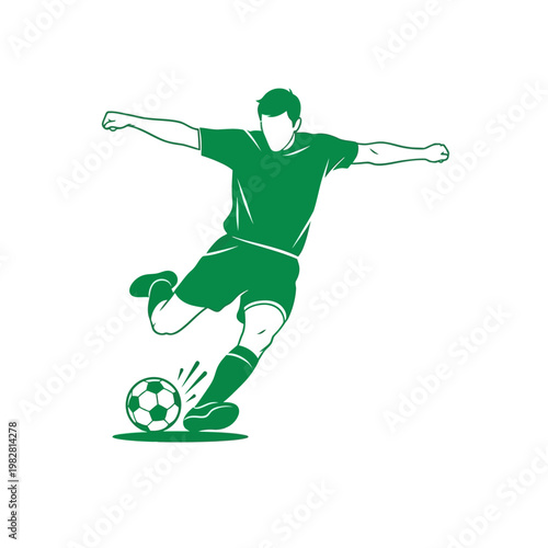 Male soccer player kicking ball with dynamic action pose