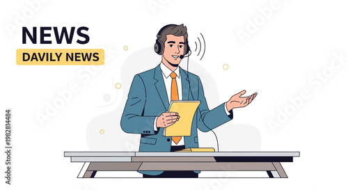 News Anchor Reporting Live from Studio with Daily News Headlines