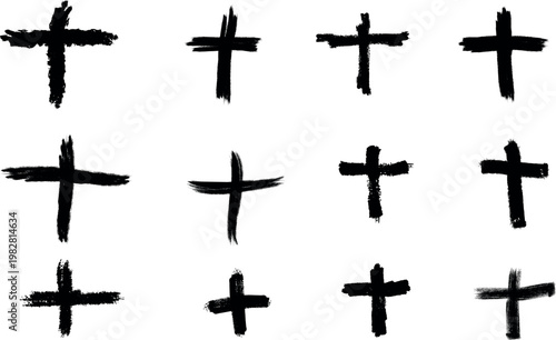 Grunge Brush Cross Set – Black Ink Hand Drawn Cross Symbols Collection