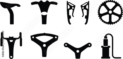 Collection of bicycle parts and accessories icons