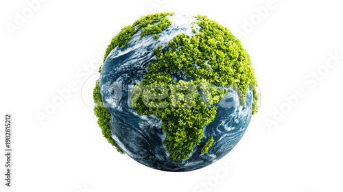Eco friendly earth with lush green forests on transparent background symbolizing environmental conservation and sustainability