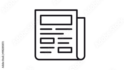 Newspaper vector icon illustration. Black line art symbol of a folded daily news paper with headlines and text columns. Minimalist graphic for journalism, media, press, and information.