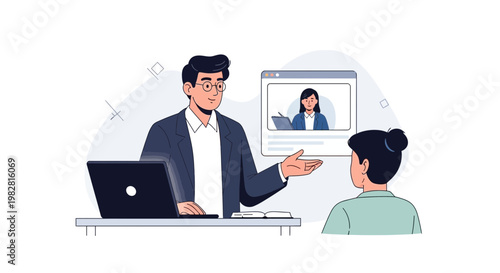 Online meeting with colleagues, remote work, video conference, business discussion